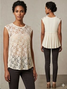 POL Lace Front Peplum Camisole in Cream